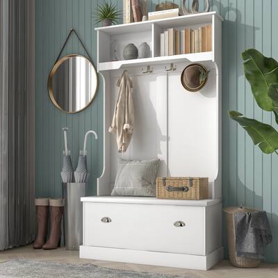 72 Inches Tall Entryway Hall Tree With Bench And Coat Racks, Hall Tree With Shoes Storage White - Hall Tree