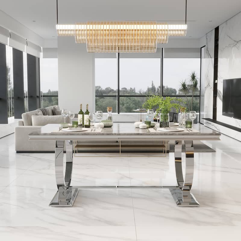 Luxurious Dining Room Table Set with Velvet Dining Chairs