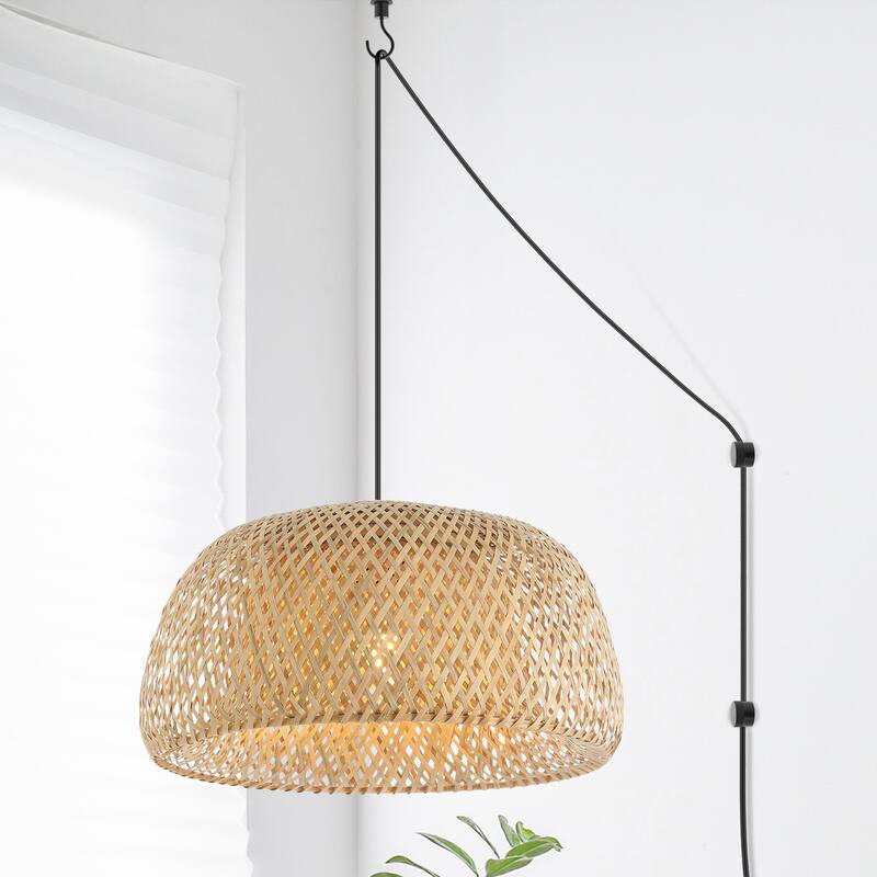Lucas 1-Light Farmhouse Coastal 180" Cord Plug-In or Hardwired LED Pendant, by JONATHAN Y