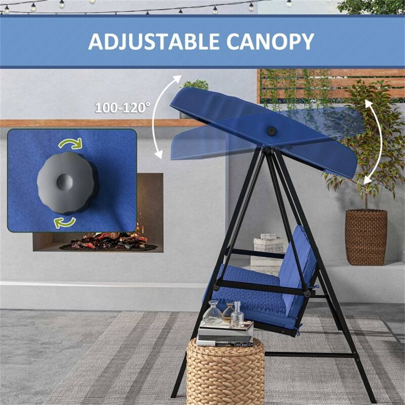 3-Seater Outdoor Patio Swing Chair with Adjustable Canopy - 78.75" W x 49.25" D x 69" H