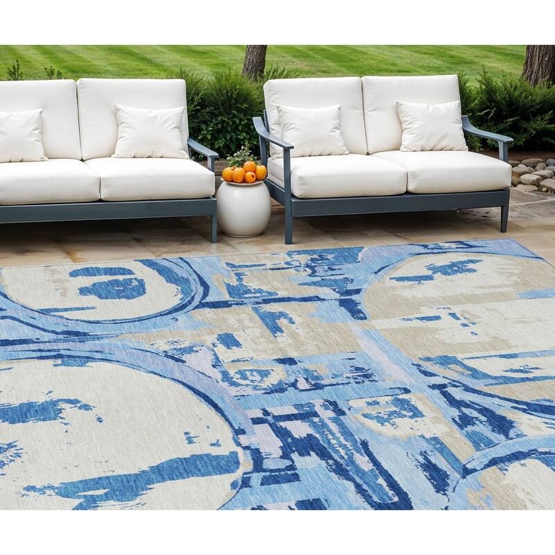 HomeRoots Geometric Transitional Rectangle Outdoor Rug - 9' X 12'