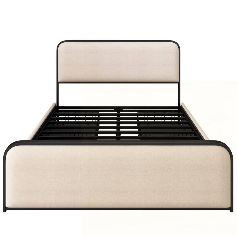 Metal Bed Frame with Curved Upholstered Headboard and Footboard