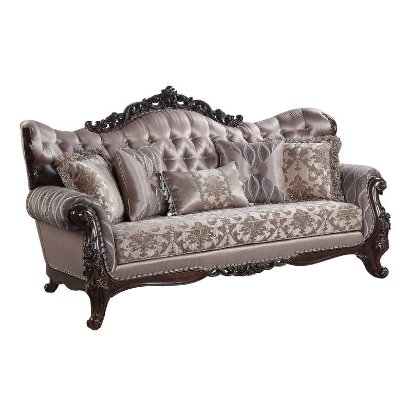 Ferria Light Taupe and Antique Oak Sofa with 5-Pillow