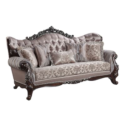 Ferria Light Taupe and Antique Oak Sofa with 5-Pillow