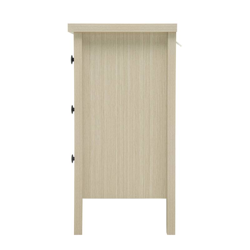 Buffet Cabinet with 2 Embossed Doors, Kitchen Wooden Storage Cabinet, Accent Cabinet with 3 Drawers & Adjustable Shelves