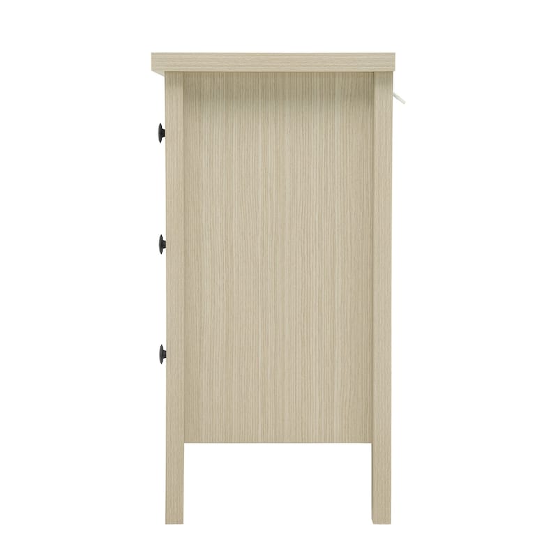 Roomfitters Modern Buffet Cabinet with 2 Embossed Doors and 3 Drawers, Accent Sideboard Storage Cabinet, Natural