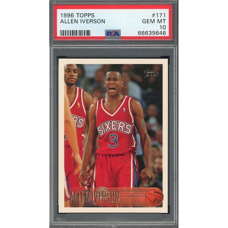 Allen Iverson 1996 Topps Basketball Rookie Card RC #171 Graded PSA 10 - 8'6" x 11'6"