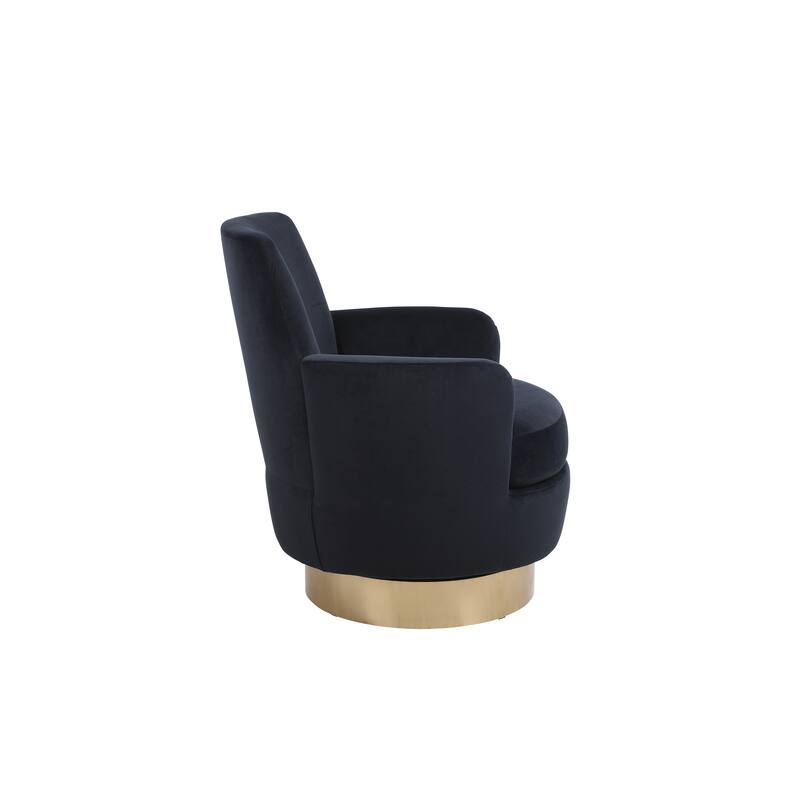 Velvet Swivel Barrel Chair with Gold Stainless Steel Base, High-Density Foam and 360° Rotation