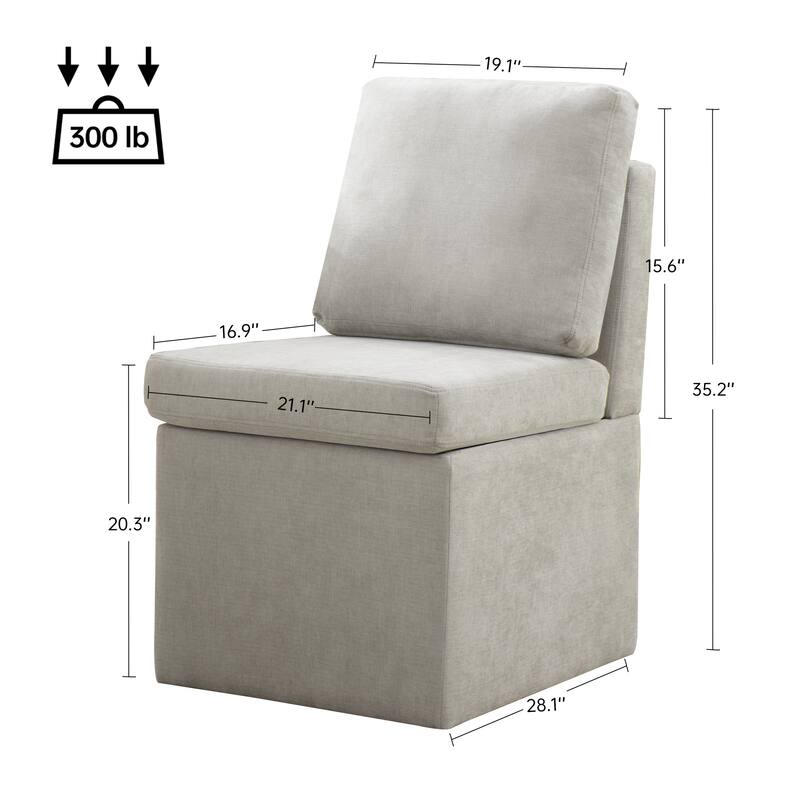 Upholstered Dining Chair with Under Seat Storage- Armless