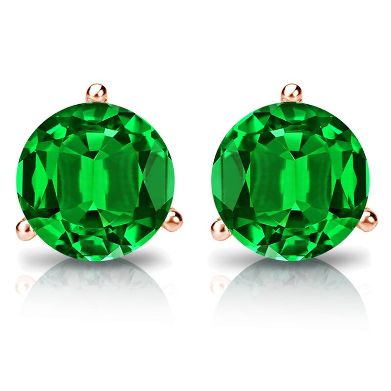 Auriya 14k Gold Lab Grown Gemstone Green Emerald Stud Earrings Round 0.25 to 5.00 ct. tw. 3-Prong Martini Push-Back