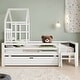 preview thumbnail 1 of 3, Full Size House Kids Bed with Ladder, Storage Drawers, 2-Blackboards, Guardrails, Solid Wood Platform for Bedroom, White White