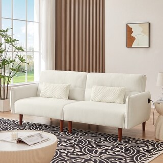 Corduroy fabric, wooden legs convertible sofa bed (Color:Grey)