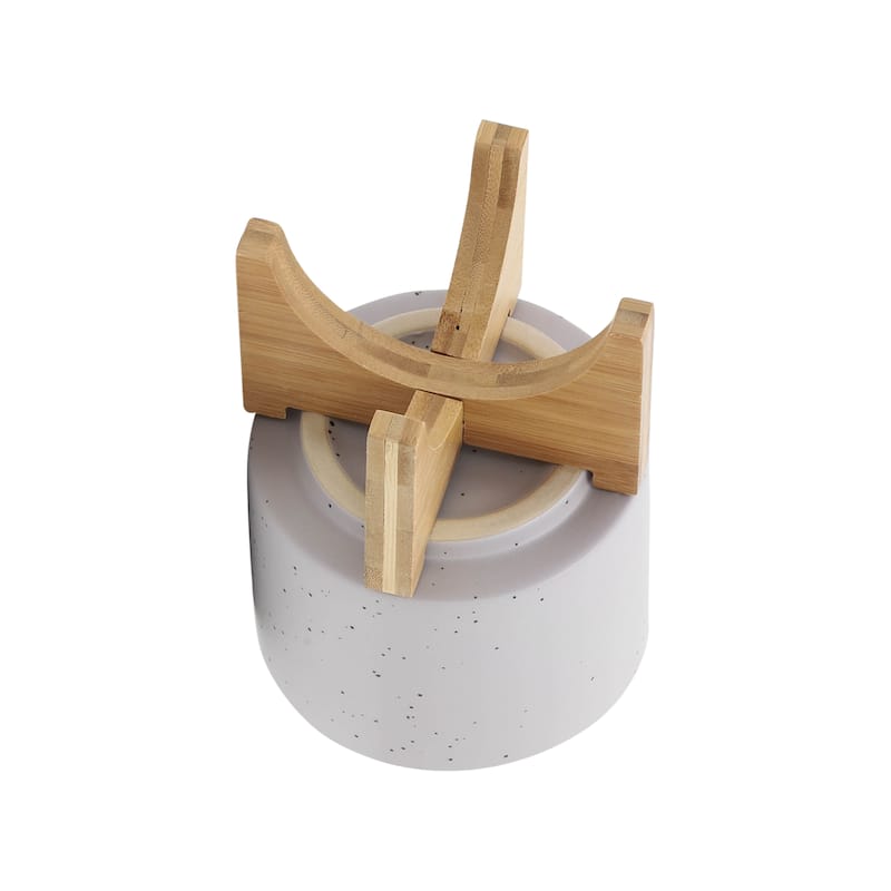 Sagebrook Home Ceramic Planters with Bamboo Stand Indoor/Outdoor