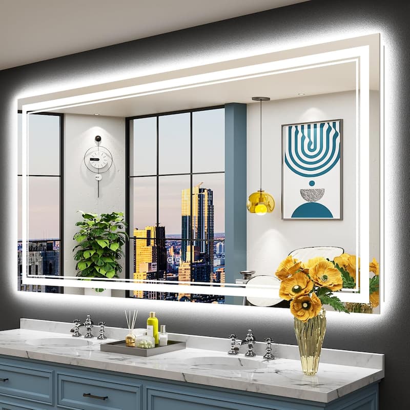 Full Size Front & Back LED Lighted Anti-fog Tempered Glass Wall Bathroom Vanity Mirror - 72" x 40"