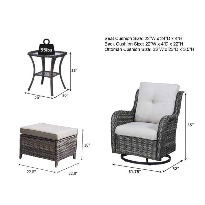 Pocassy 5-Piece Outdoor Furniture Set, Swivel chairs with Ottomans