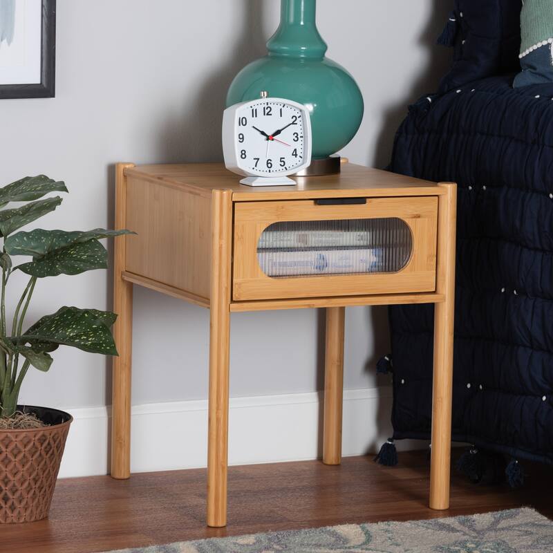 Naresh Mid-Century Modern Transitional Natural Brown Bamboo Wood 1-Drawer End Table