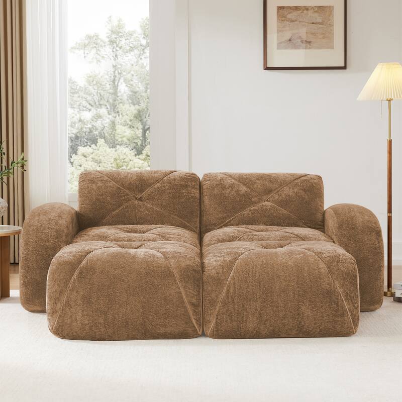 Velvet Tufted Loveseat Sofa Modular Couch, Boneless Deep Seat 2-Seater Couch, Available with/without Ottoman