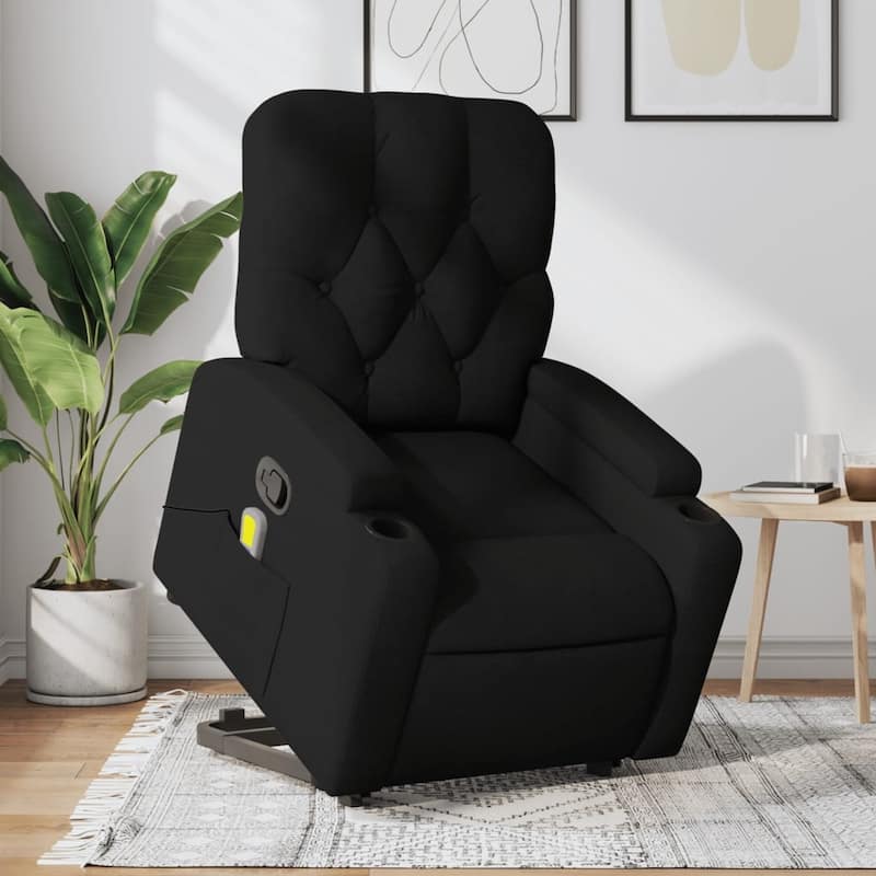 vidaXL Stand up Massage Recliner Chair Power Lift Wingback Armchair Fabric - Black