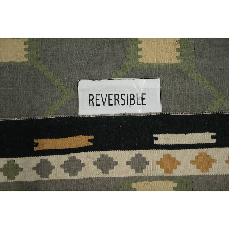 Hand Woven Oriental 100% Wool Carpet Southwestern Modern Greys & Charcoal Kilim Area Rug - 13' 0'' X 9' 10''