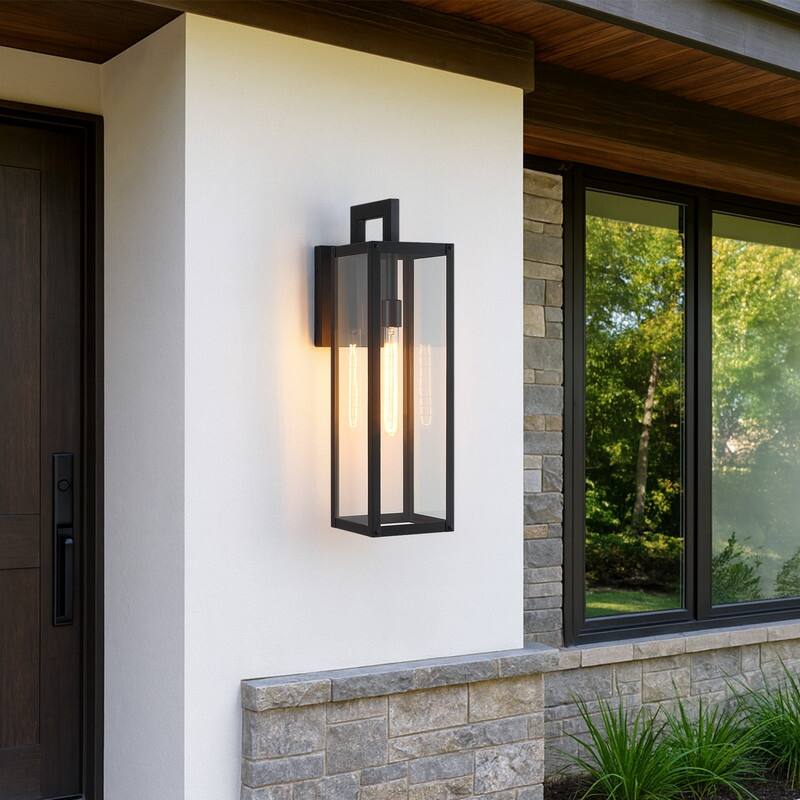 Black Modern Outdoor Wall Sconce Light - 25 in. H