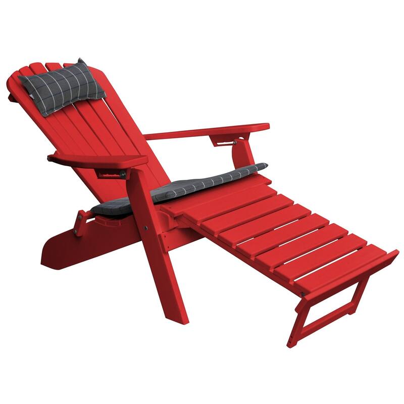 Poly Folding and Reclining Adirondack Chair with Pullout Ottoman - Bright Red