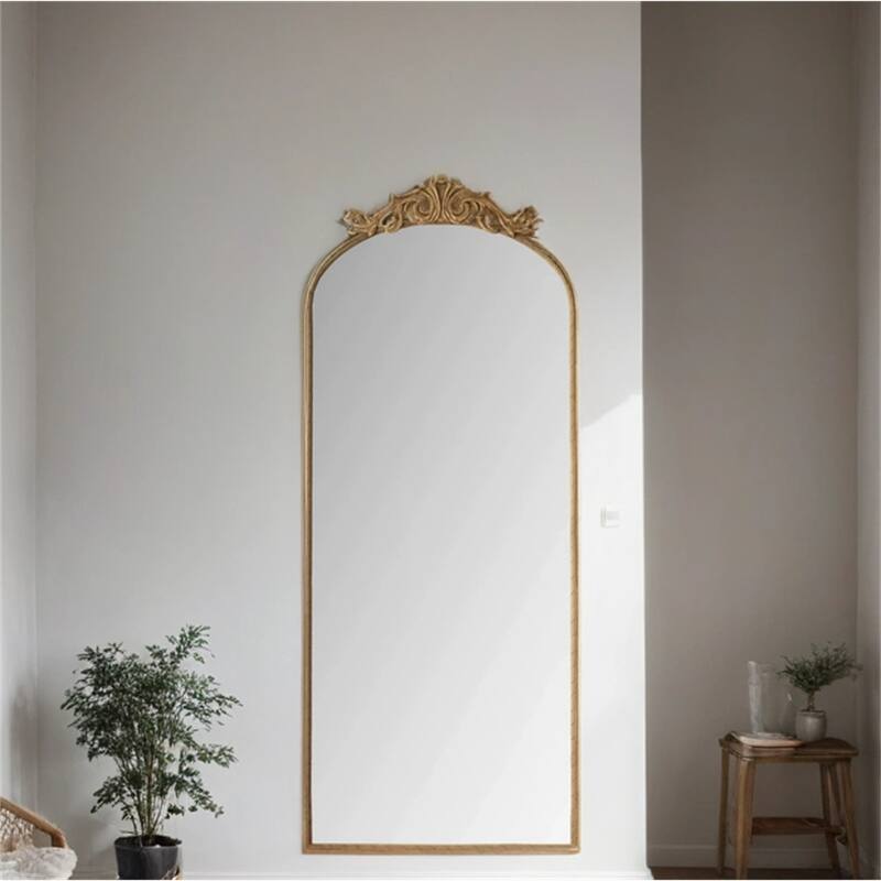 58"x24"Arched Hanging Wall Mounted Mirror with Metal Frame and Hooks