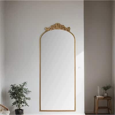 58"x24"Arched Hanging Wall Mounted Mirror with Metal Frame and Hooks