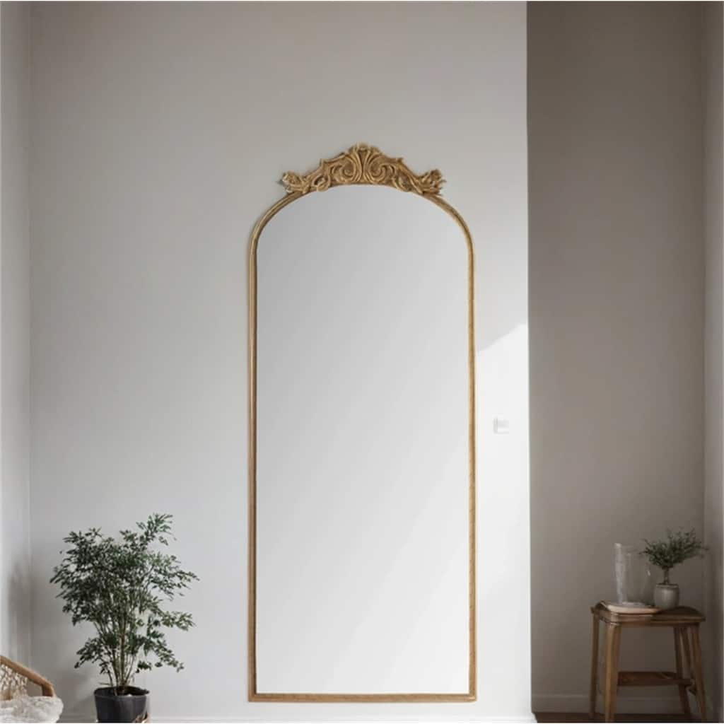 58"x24"Arched Hanging Wall Mounted Mirror with Metal Frame and Hooks