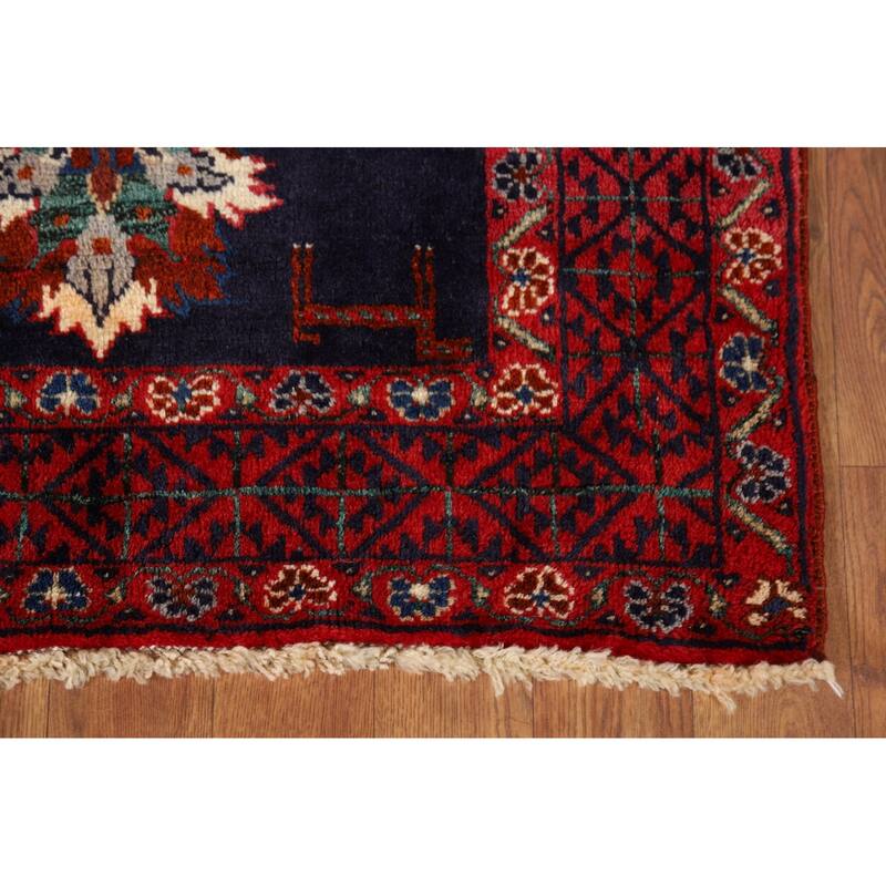 Navy Blue Balouch Persian Runner Rug Hand-Knotted Wool Carpet - 3'9" x 9'0"