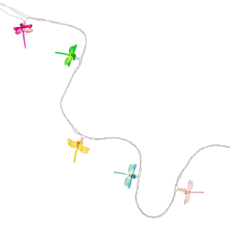 10 Dragonfly Summer Garden Outdoor Patio Lights, 7.25ft White Wire
