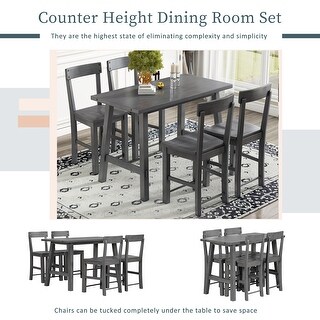 5-Piece Minimalist Wood Counter Height Dining Table Set with 4 Chairs ...