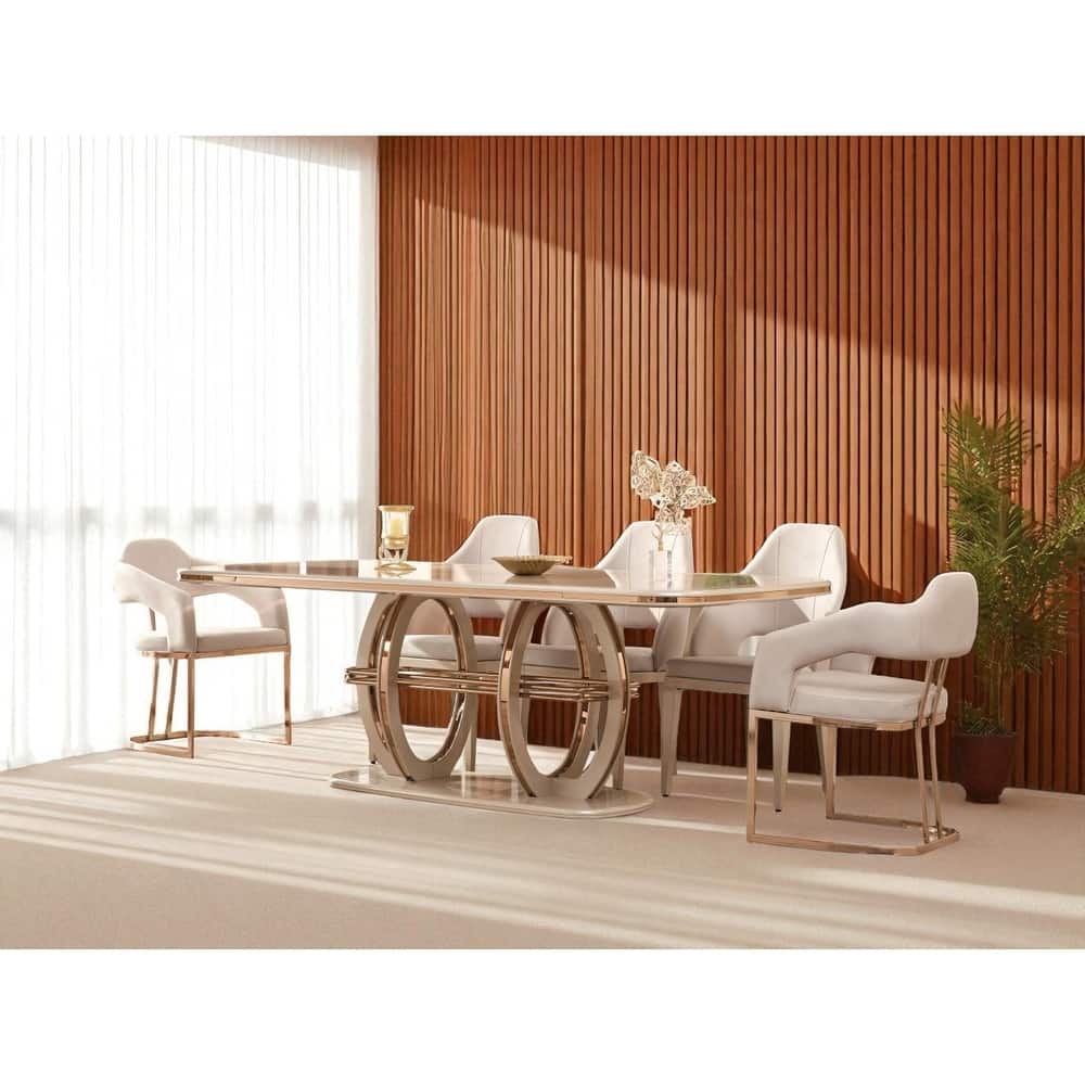 Badem Rectangular Dining Table And Slat Back Dining Chair Set