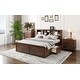 preview thumbnail 4 of 24, King Size Solid Wood Platform Kids Bed Frame with Multi-functional Storage Headboard, USB Ports & 2-Drawers, Antique Wood Color