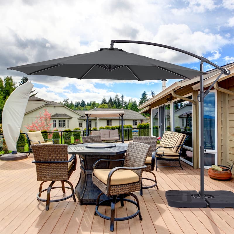 BONOSUKI 10ft Patio Offset Umbrella Outdoor Hanging Umbrella - Grey
