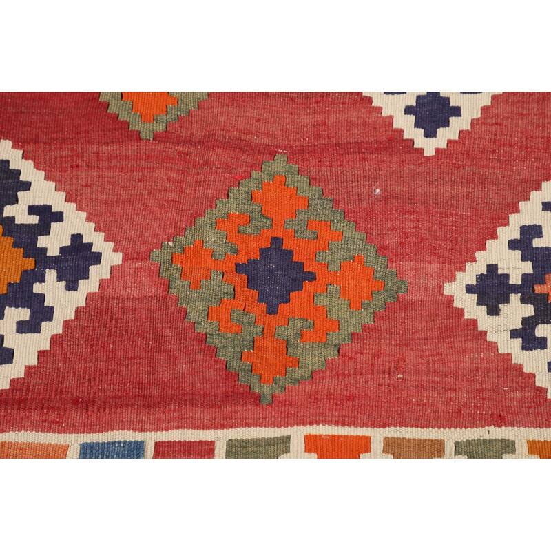 Kilim Qashqai Persian Vintage Rug Flatweave Bedroom Red Wool Carpet - 4'2"x 7'2"