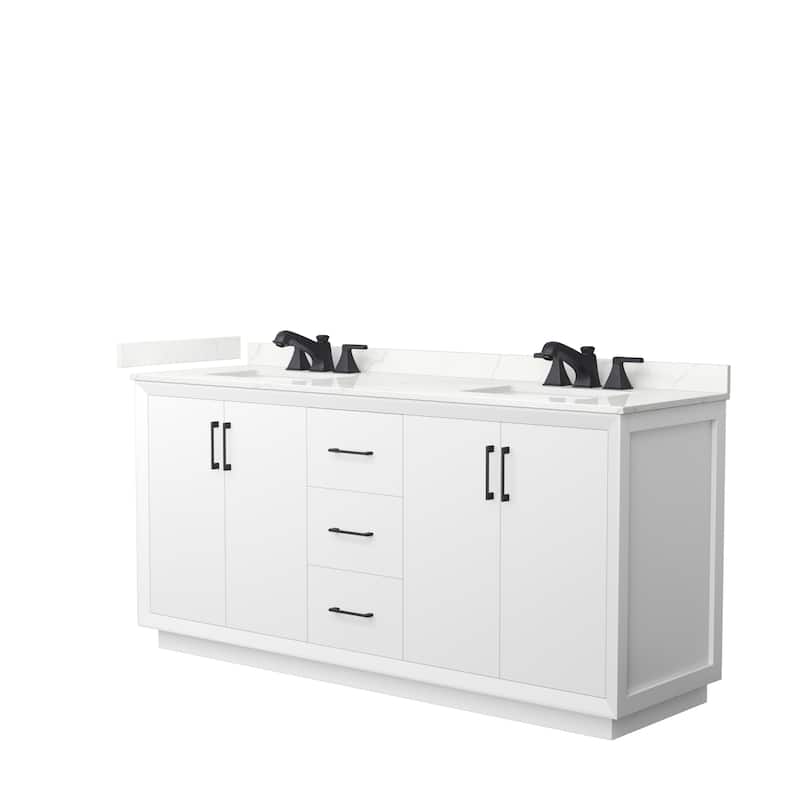 Strada 72-inch Double Vanity, Quartz Top - White, Black Trim, Giotto Quartz Top