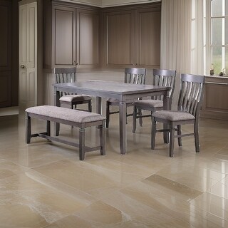 6 Piece Dining Set with Table, 4 Chairs and Bench, Wood Frame, Gray ...