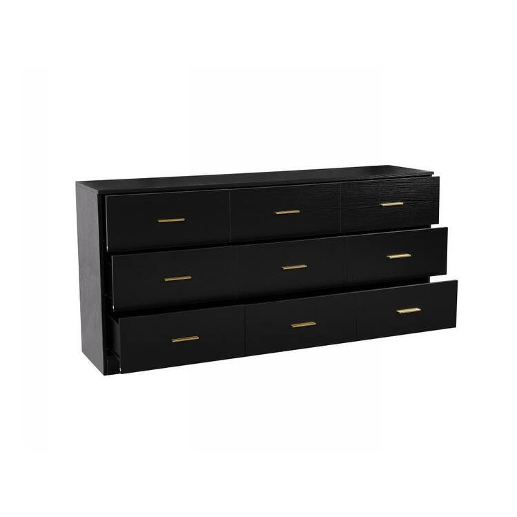 Modern Minimalist 9-Drawer Dressing Table, Entryway Table with Gold Handles and Waterproof Design, for Bedroom, Black