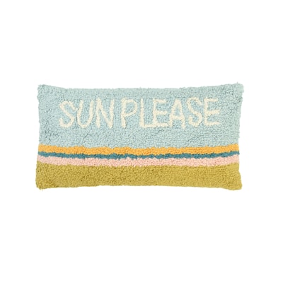 Woven Cotton Punch Hook Lumbar Pillow with "Sun Please" Design