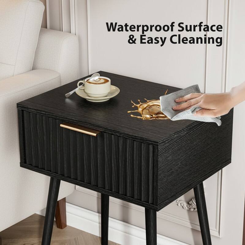 18.9"W Nightstand, Particleboard & MDF, Melamine & Vacuum Forming, 1 Drawer, High Leg