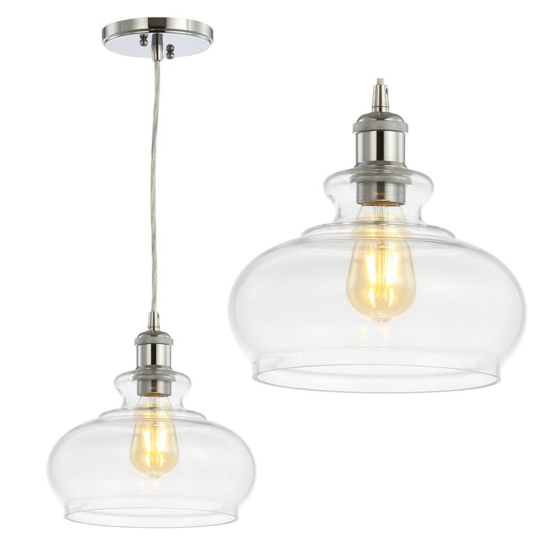 Kurtz 9.5" Pharmacy Metal/Glass LED Pendant, Chrome by JONATHAN Y