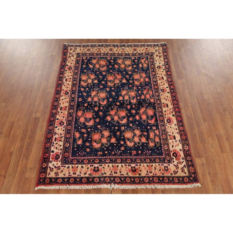 Blue Sirjan Persian Vintage Area Rug Hand-Knotted Wool Carpet - 4'6"x 6'3"