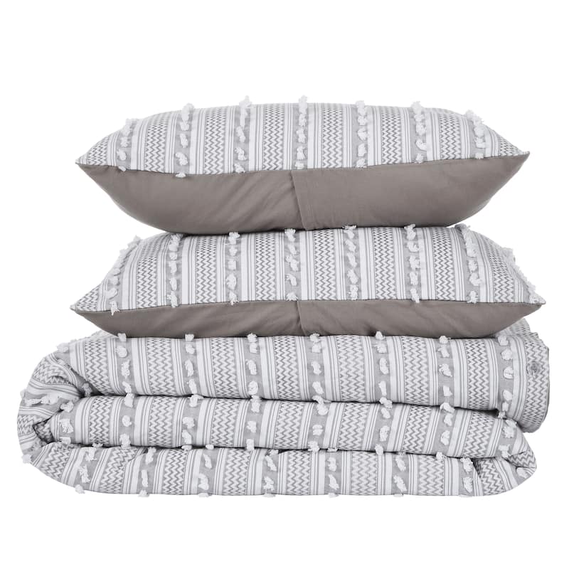 Better Trends Angelique Comforter Set 100% Cotton Tufted Soft Plush Chenille Elegant Stripes Machine Washable & Tumble Dry