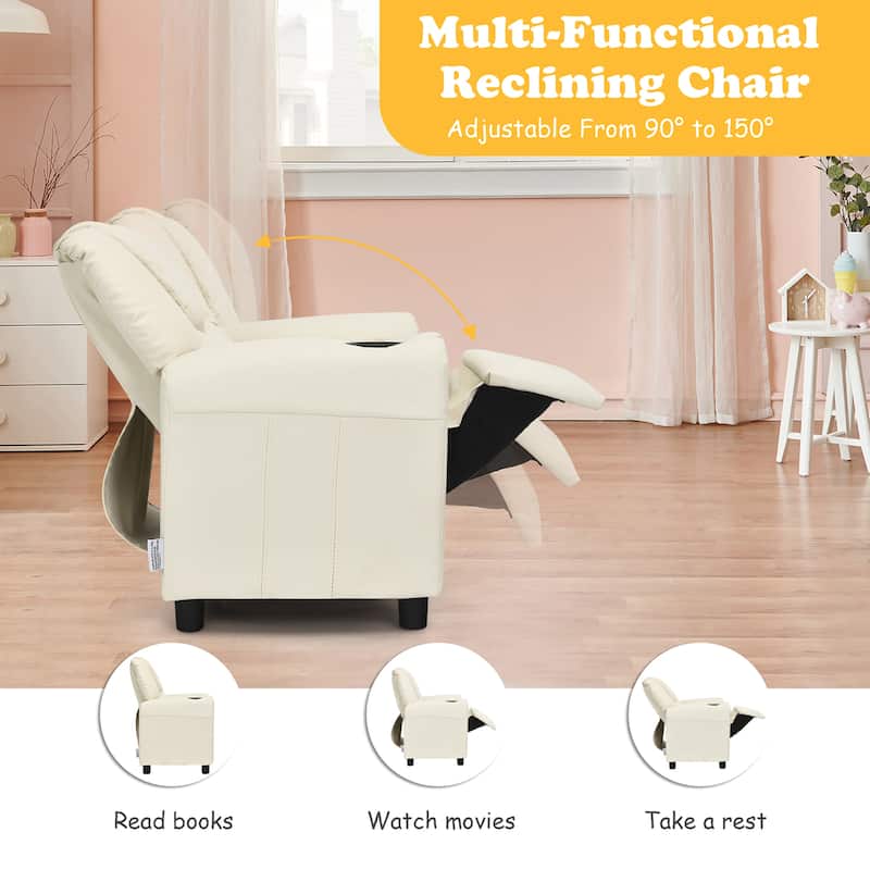 Costway Kids Recliner Chair PU Leather Armrest Sofa w/Footrest Cup