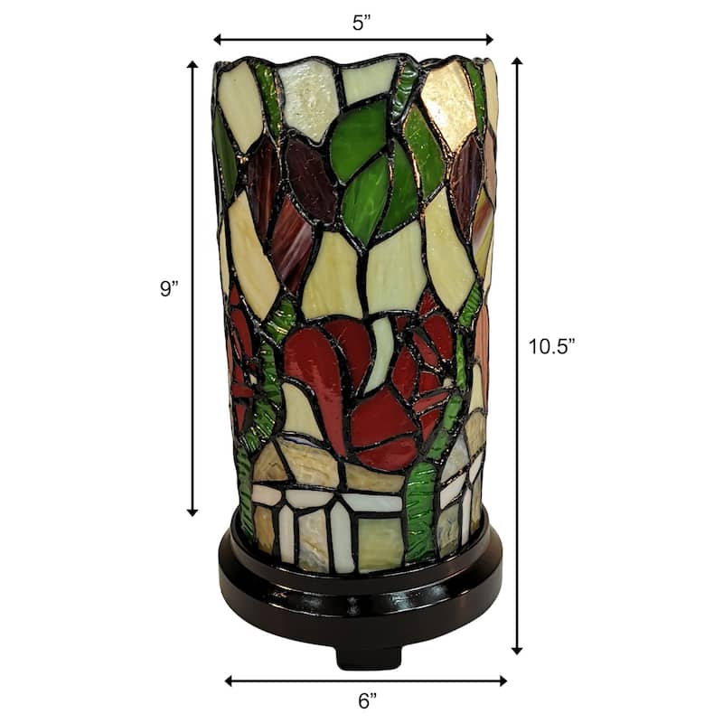 Tiffany Style Accent Lamp 10" Tall Stained Glass White Dragonfly Rose Decor Nightstand Bedroom Gift AM092ACCB Amora Lighting