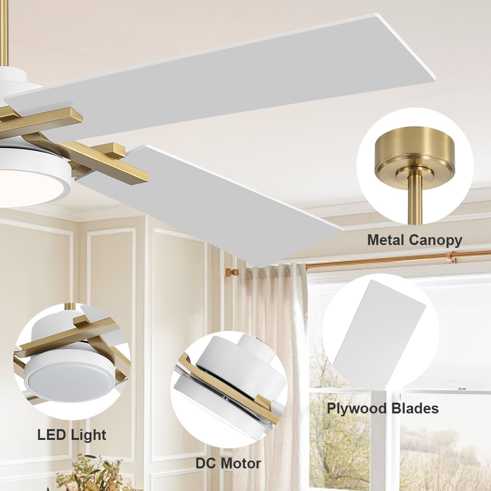 MLiAN 56 In./ 72 In. 4 Plywood Blades Indoor LED Light Ceiling Fan with Remote...