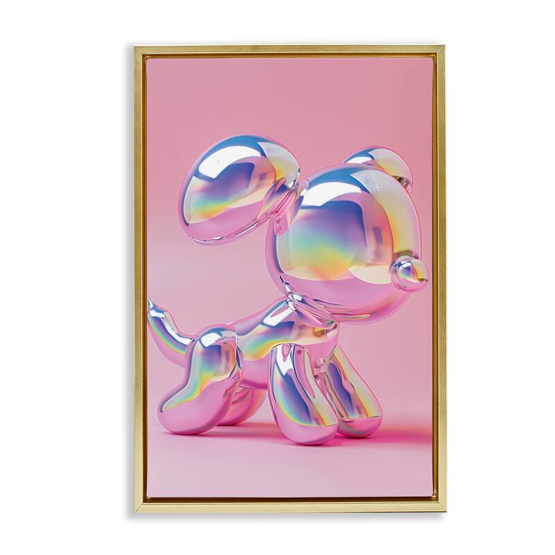 Stupell Pink & Iridescent Trendy Dog Framed Floater Canvas Wall Art Design By LSR Design Studio - 21 x 31 - Gold