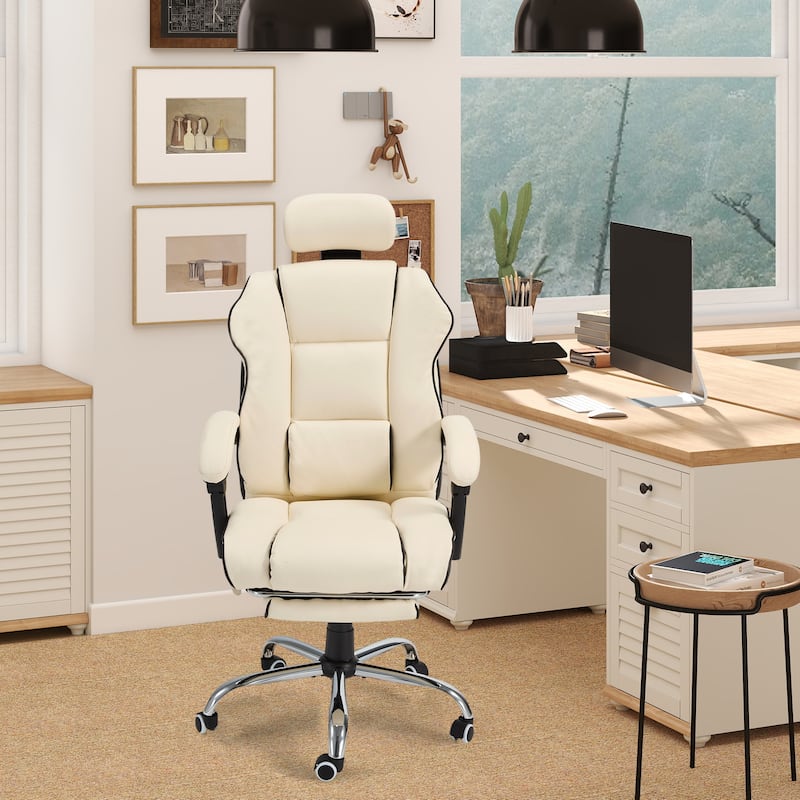 EROMMY Ergonomic Gaming Chair with Adjustable Footrest, Reclining Backrest and Massage, Heated Office Chair