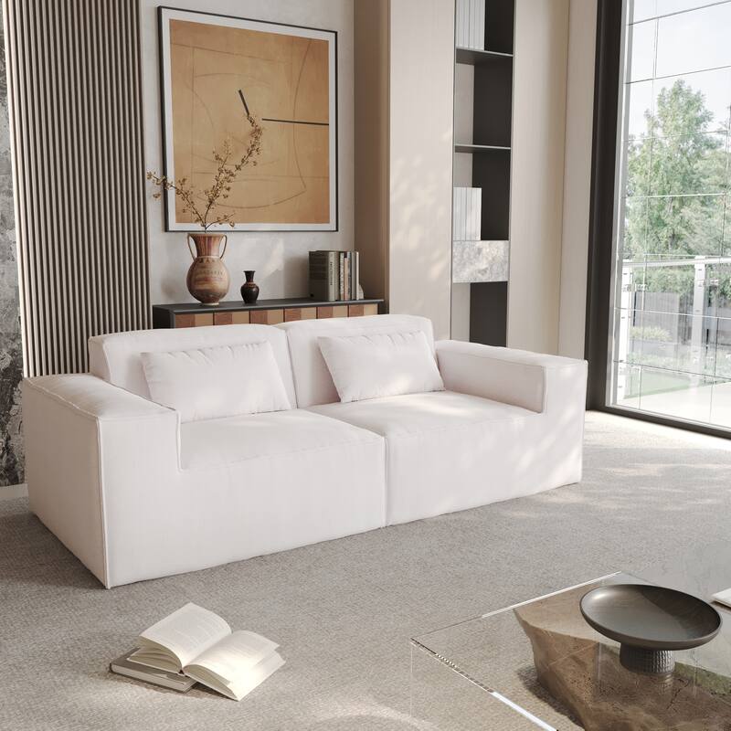 82" Modern Upholstered Loveseat Sofa Modular Sofa Corduroy Fabric Couch with Movable Fabric Cover & 2 Pillows