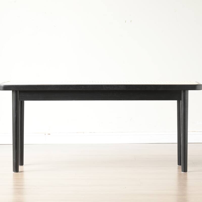 Modern Style Solid Oak Wood Dining Bench with Rattan Detail